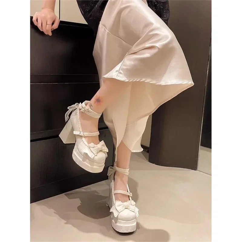 Cute Lolita Mary Jane Shoes Round Toe Fashionable High Heels Waterproof Platform Single Strap Buckle Summer Flat Shoes for Women Cute Lolita Mary Jane Shoes Round Toe Fashionable High Heels Waterproof Platform Single Strap Buckle Summer Flat Shoes for Women