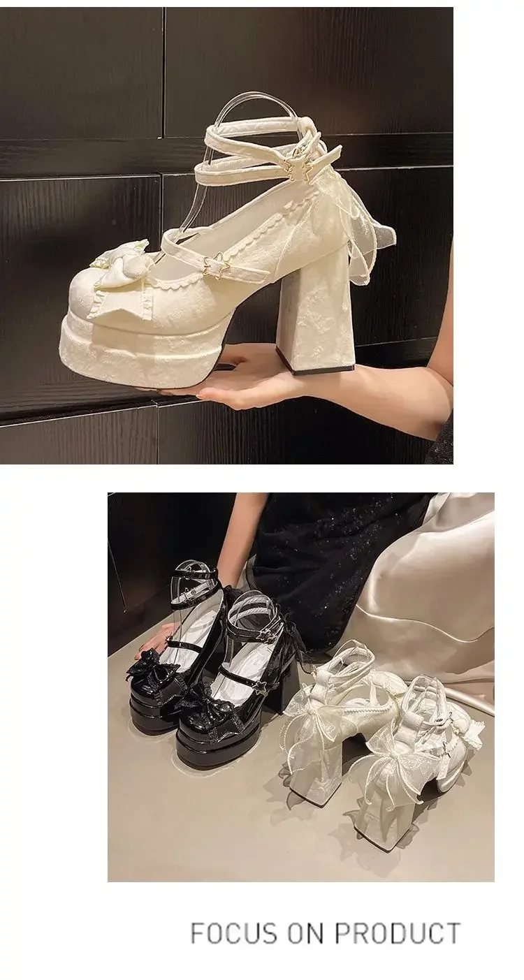 Cute Lolita Mary Jane Shoes Round Toe Fashionable High Heels Waterproof Platform Single Strap Buckle Summer Flat Shoes for Women
