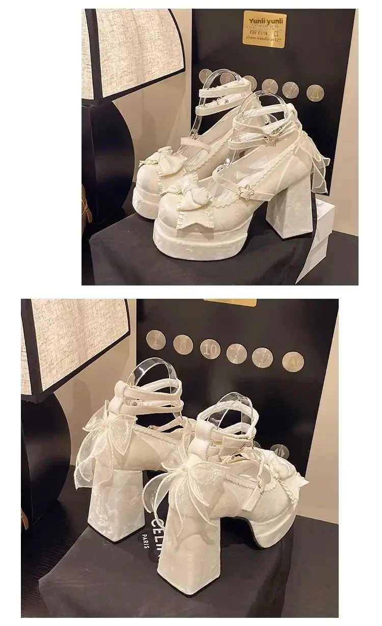 Cute Lolita Mary Jane Shoes Round Toe Fashionable High Heels Waterproof Platform Single Strap Buckle Summer Flat Shoes for Women