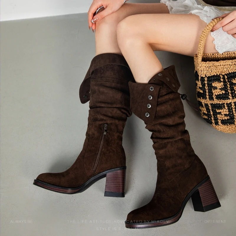 Women High Knee Heels Shoes Suede Fashion Goth Boots Winter Chunky Pumps Platform Chelsea Motorcycle Western Woman Boots Women High Knee Heels Shoes Suede Fashion Goth Boots Winter Chunky Pumps Platform Chelsea Motorcycle Western Woman Boots