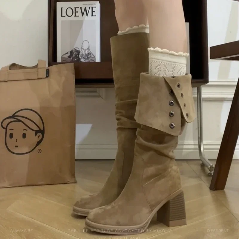 Women High Knee Heels Shoes Suede Fashion Goth Boots Winter Chunky Pumps Platform Chelsea Motorcycle Western Woman Boots Women High Knee Heels Shoes Suede Fashion Goth Boots Winter Chunky Pumps Platform Chelsea Motorcycle Western Woman Boots