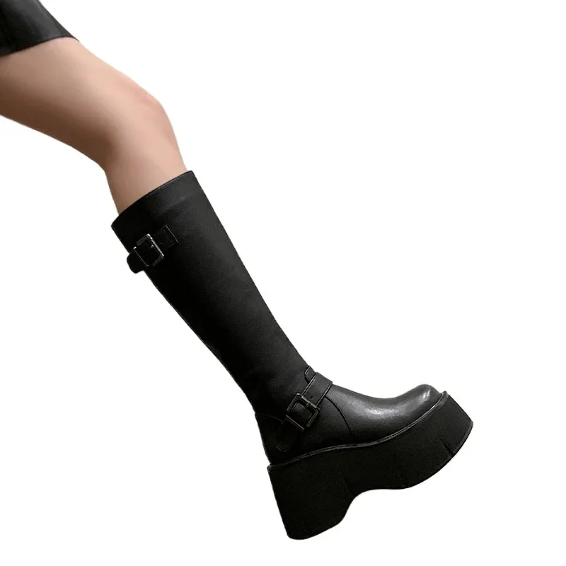Women’s Shoes Basic Women’s Boots Classics Knee-High Boots Women Belt Buckle Side Zip Round Toe Wedge Platform Shoes Ladies Women's Shoes Basic Women's Boots Classics Knee-High Boots Women Belt Buckle Side Zip Round Toe Wedge Platform Shoes Ladies