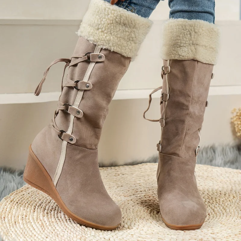 New Wedge Heel Increased Warm and Comfortable Casual Women’s Shoes Winter Cross Strap Fashion Boots Botas Mujer Chaussure Femme New Wedge Heel Increased Warm and Comfortable Casual Women's Shoes Winter Cross Strap Fashion Boots Botas Mujer Chaussure Femme