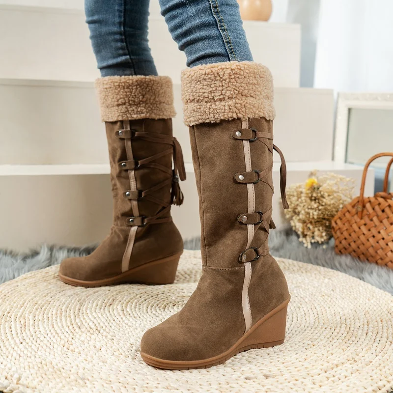 New Wedge Heel Increased Warm and Comfortable Casual Women’s Shoes Winter Cross Strap Fashion Boots Botas Mujer Chaussure Femme New Wedge Heel Increased Warm and Comfortable Casual Women's Shoes Winter Cross Strap Fashion Boots Botas Mujer Chaussure Femme