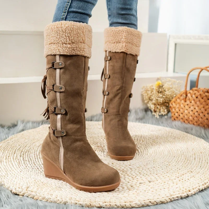 New Wedge Heel Increased Warm and Comfortable Casual Women's Shoes Winter Cross Strap Fashion Boots Botas Mujer Chaussure Femme New Wedge Heel Increased Warm and Comfortable Casual Women's Shoes Winter Cross Strap Fashion Boots Botas Mujer Chaussure Femme