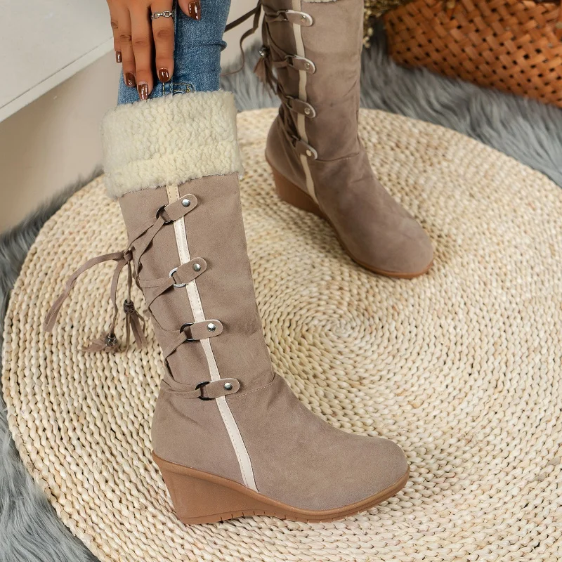 New Wedge Heel Increased Warm and Comfortable Casual Women's Shoes Winter Cross Strap Fashion Boots Botas Mujer Chaussure Femme New Wedge Heel Increased Warm and Comfortable Casual Women's Shoes Winter Cross Strap Fashion Boots Botas Mujer Chaussure Femme