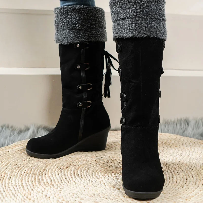 New Wedge Heel Increased Warm and Comfortable Casual Women’s Shoes Winter Cross Strap Fashion Boots Botas Mujer Chaussure Femme New Wedge Heel Increased Warm and Comfortable Casual Women's Shoes Winter Cross Strap Fashion Boots Botas Mujer Chaussure Femme