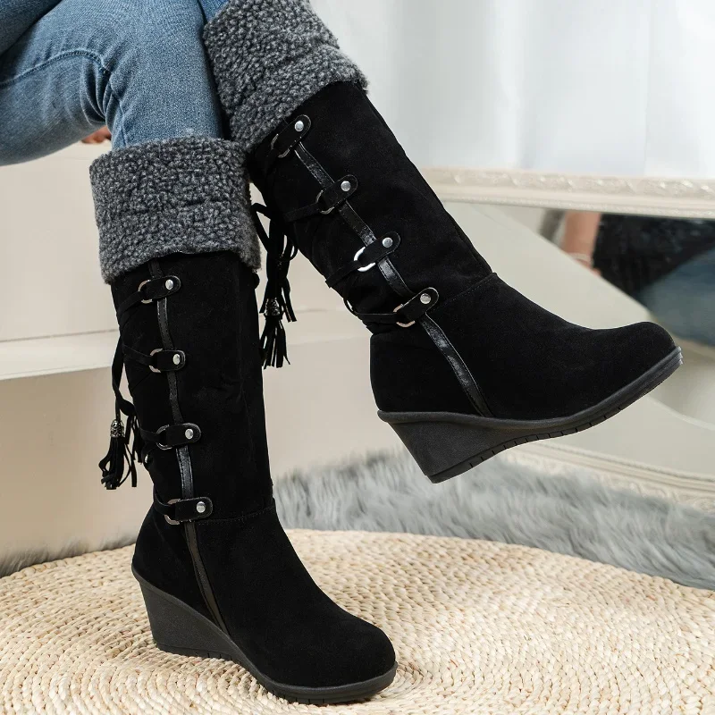 New Wedge Heel Increased Warm and Comfortable Casual Women's Shoes Winter Cross Strap Fashion Boots Botas Mujer Chaussure Femme New Wedge Heel Increased Warm and Comfortable Casual Women's Shoes Winter Cross Strap Fashion Boots Botas Mujer Chaussure Femme