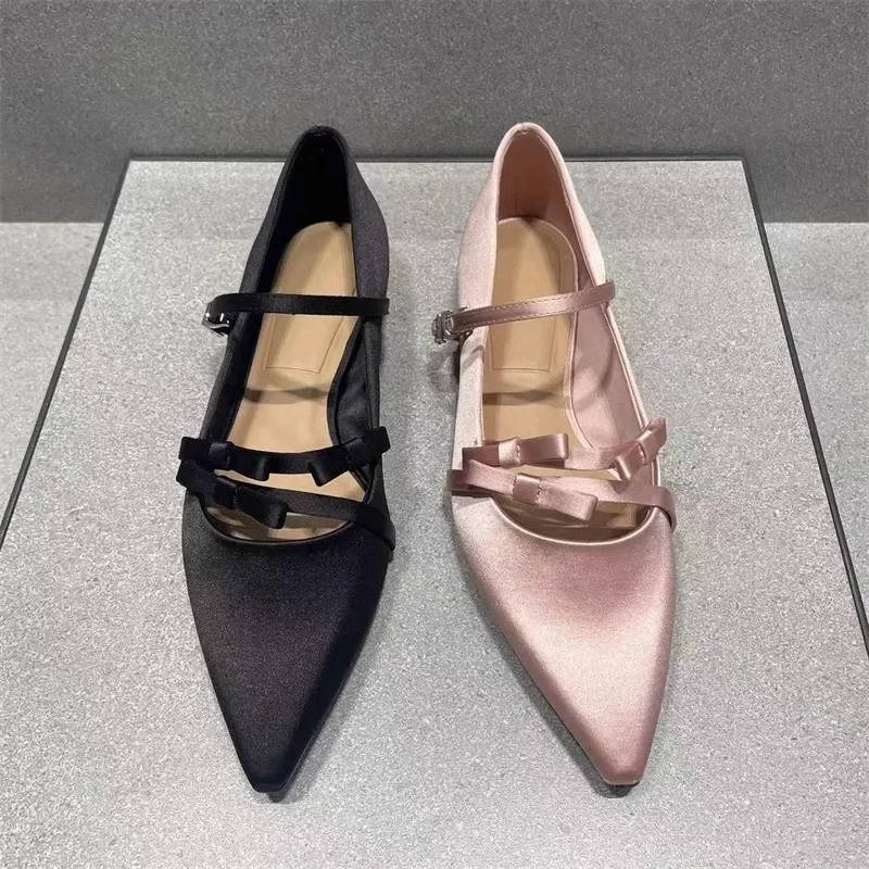 Gentle Unique Design Satin Mary Jane Flat oes Spring 2025 Pointed Toe Knot Women's Faion Low Heel Slip-On oes Gentle Unique Design Satin Mary Jane Flat oes Spring 2025 Pointed Toe Knot Women's Faion Low Heel Slip-On oes