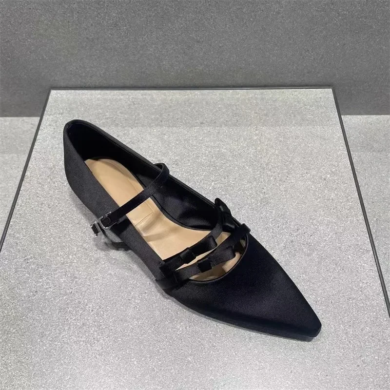 Gentle Unique Design Satin Mary Jane Flat oes Spring 2025 Pointed Toe Knot Women's Faion Low Heel Slip-On oes Gentle Unique Design Satin Mary Jane Flat oes Spring 2025 Pointed Toe Knot Women's Faion Low Heel Slip-On oes