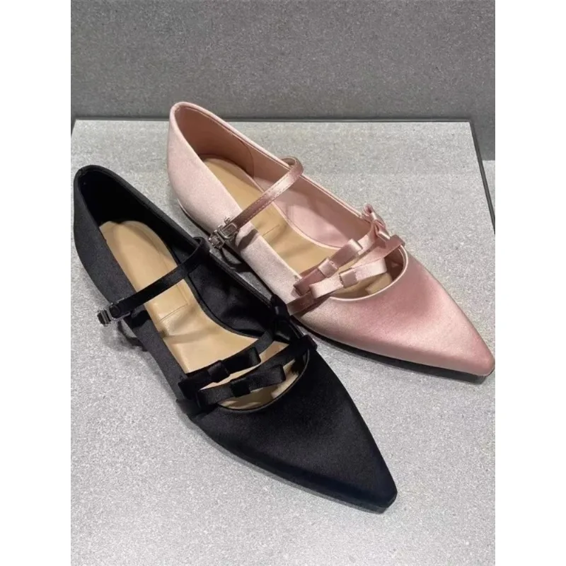 Gentle Unique Design Satin Mary Jane Flat oes Spring 2025 Pointed Toe Knot Women’s Faion Low Heel Slip-On oes Gentle Unique Design Satin Mary Jane Flat oes Spring 2025 Pointed Toe Knot Women's Faion Low Heel Slip-On oes