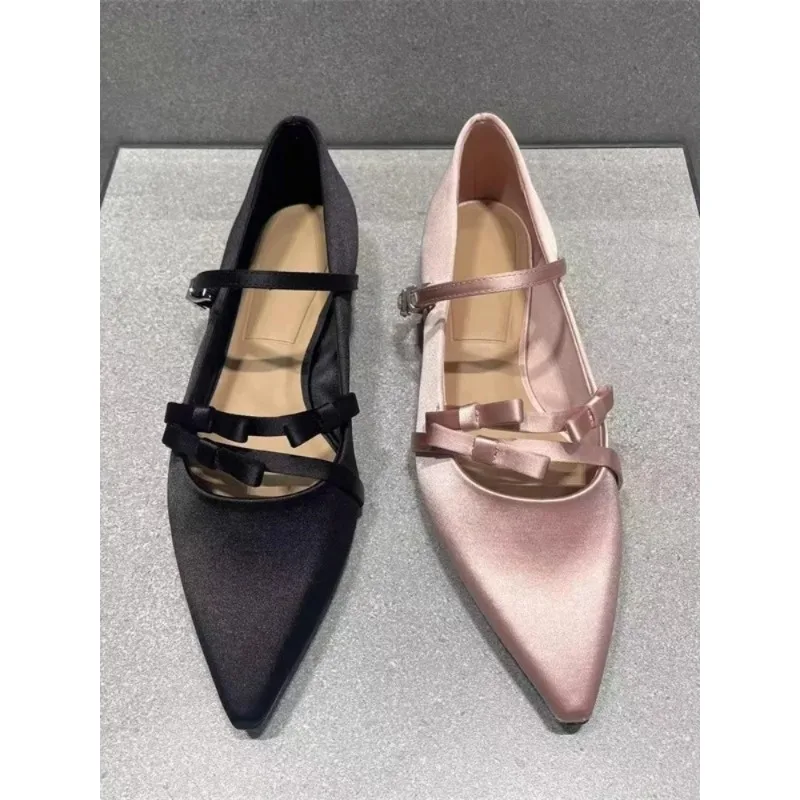 Gentle Unique Design Satin Mary Jane Flat oes Spring 2025 Pointed Toe Knot Women’s Faion Low Heel Slip-On oes Gentle Unique Design Satin Mary Jane Flat oes Spring 2025 Pointed Toe Knot Women's Faion Low Heel Slip-On oes