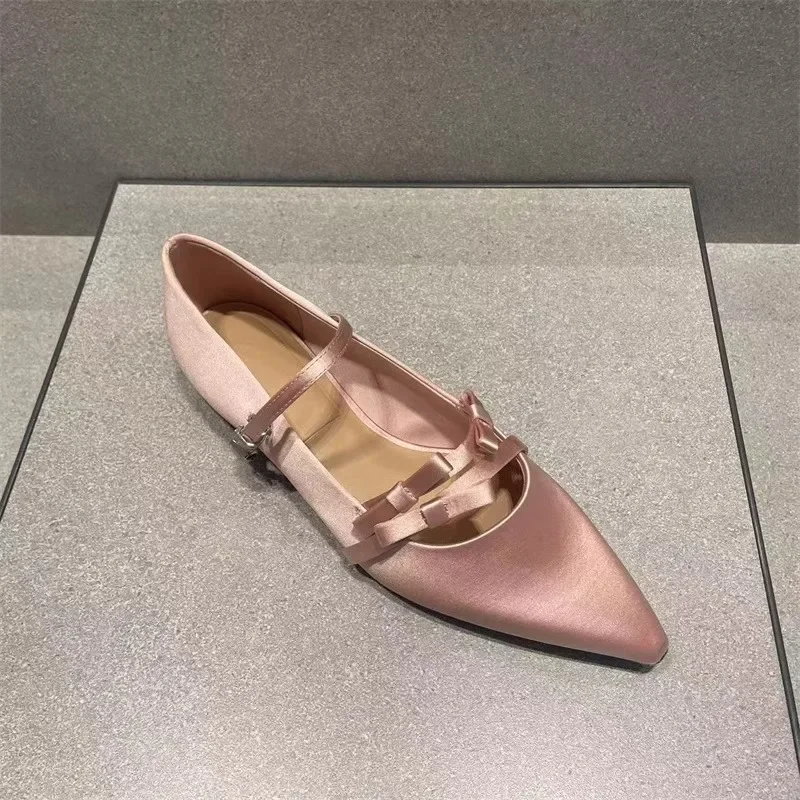 Gentle Unique Design Satin Mary Jane Flat oes Spring 2025 Pointed Toe Knot Women's Faion Low Heel Slip-On oes Gentle Unique Design Satin Mary Jane Flat oes Spring 2025 Pointed Toe Knot Women's Faion Low Heel Slip-On oes