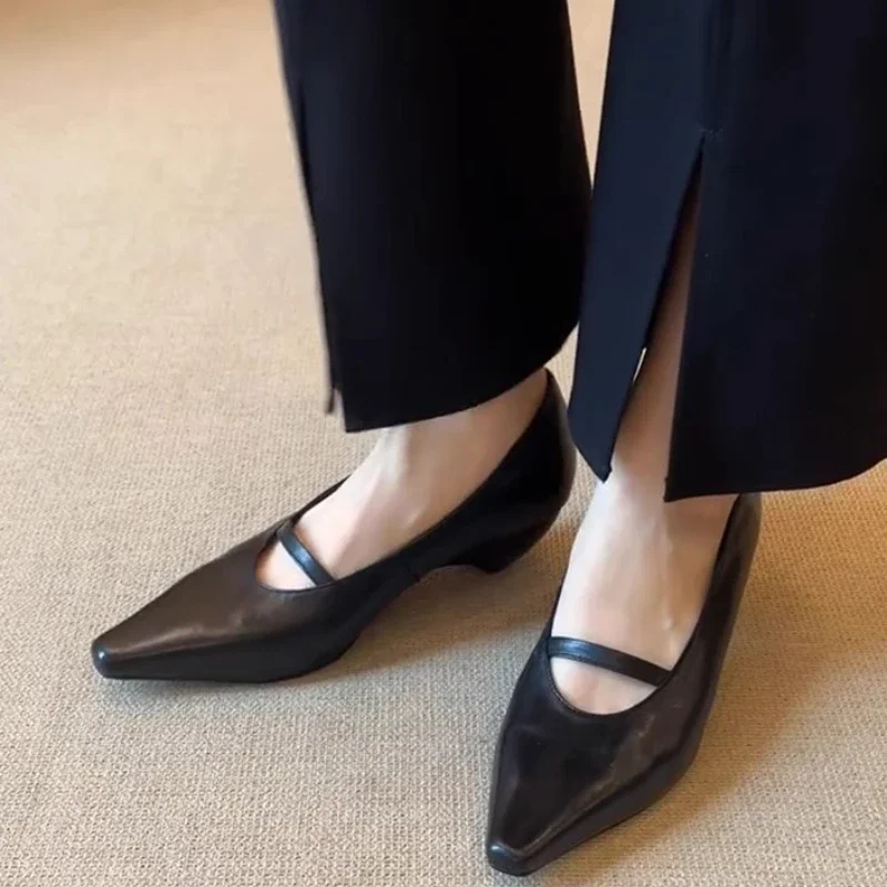Comfort Black Mary Jane Shoes Sandals Women Summer Sexy Pointed Toe Shallow Concise Designer Shoes Elegant Office Formal Shoes