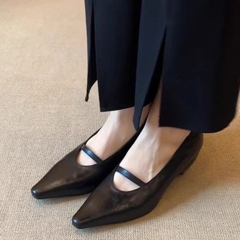 Comfort Black Mary Jane Shoes Sandals Women Summer Sexy Pointed Toe Shallow Concise Designer Shoes Elegant Office Formal Shoes