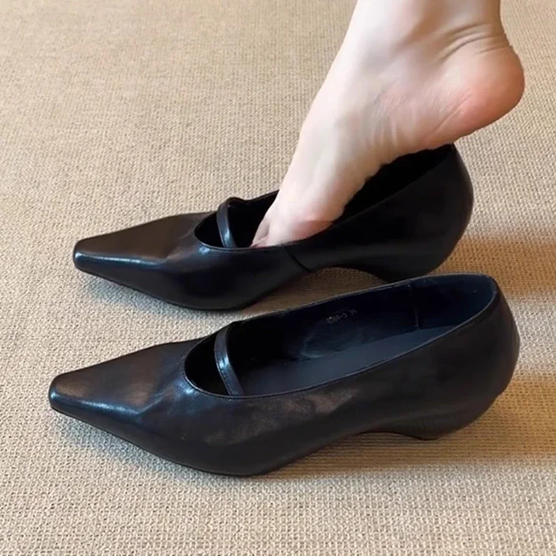 Comfort Black Mary Jane Shoes Sandals Women Summer Sexy Pointed Toe Shallow Concise Designer Shoes Elegant Office Formal Shoes