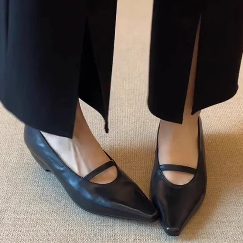 Comfort Black Mary Jane Shoes Sandals Women Summer Sexy Pointed Toe Shallow Concise Designer Shoes Elegant Office Formal Shoes