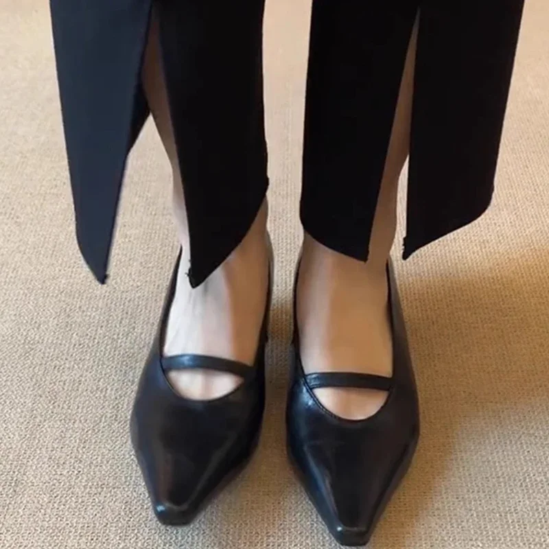 Comfort Black Mary Jane Shoes Sandals Women Summer Sexy Pointed Toe Shallow Concise Designer Shoes Elegant Office Formal Shoes