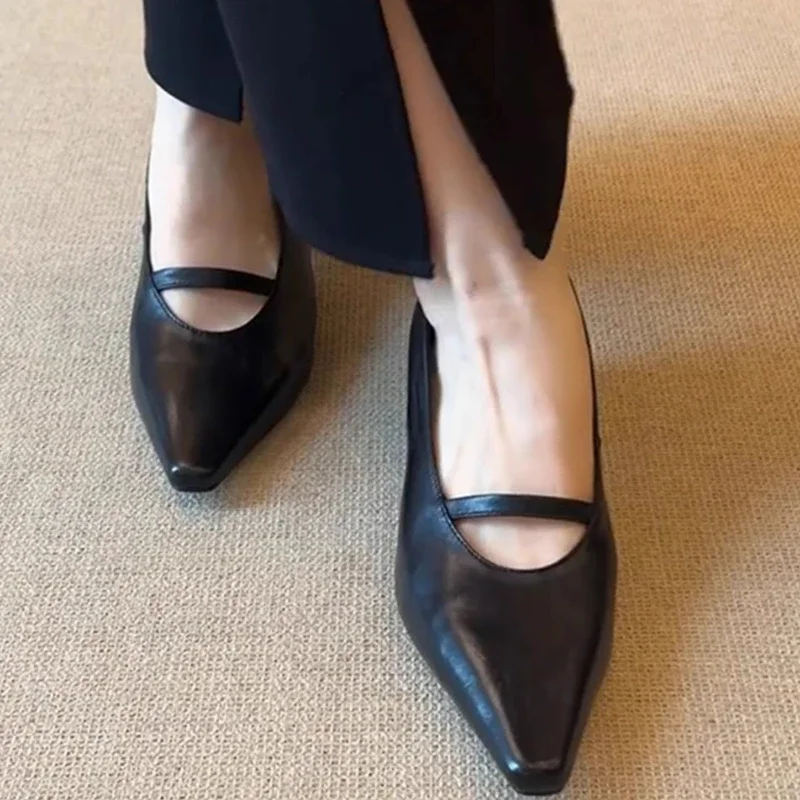 Comfort Black Mary Jane Shoes Sandals Women Summer Sexy Pointed Toe Shallow Concise Designer Shoes Elegant Office Formal Shoes
