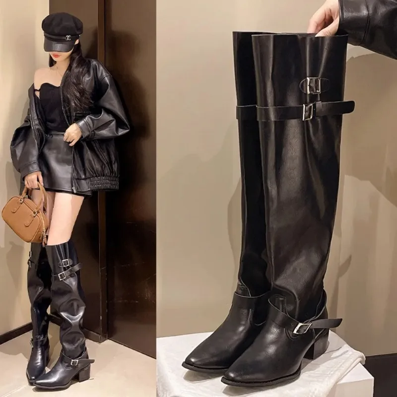 2025 Autumn/Winter Niche Handmade Women's Shoes Vintage Over-the-Knee Boots Soft Leather Vintage Slimming Boots for Women