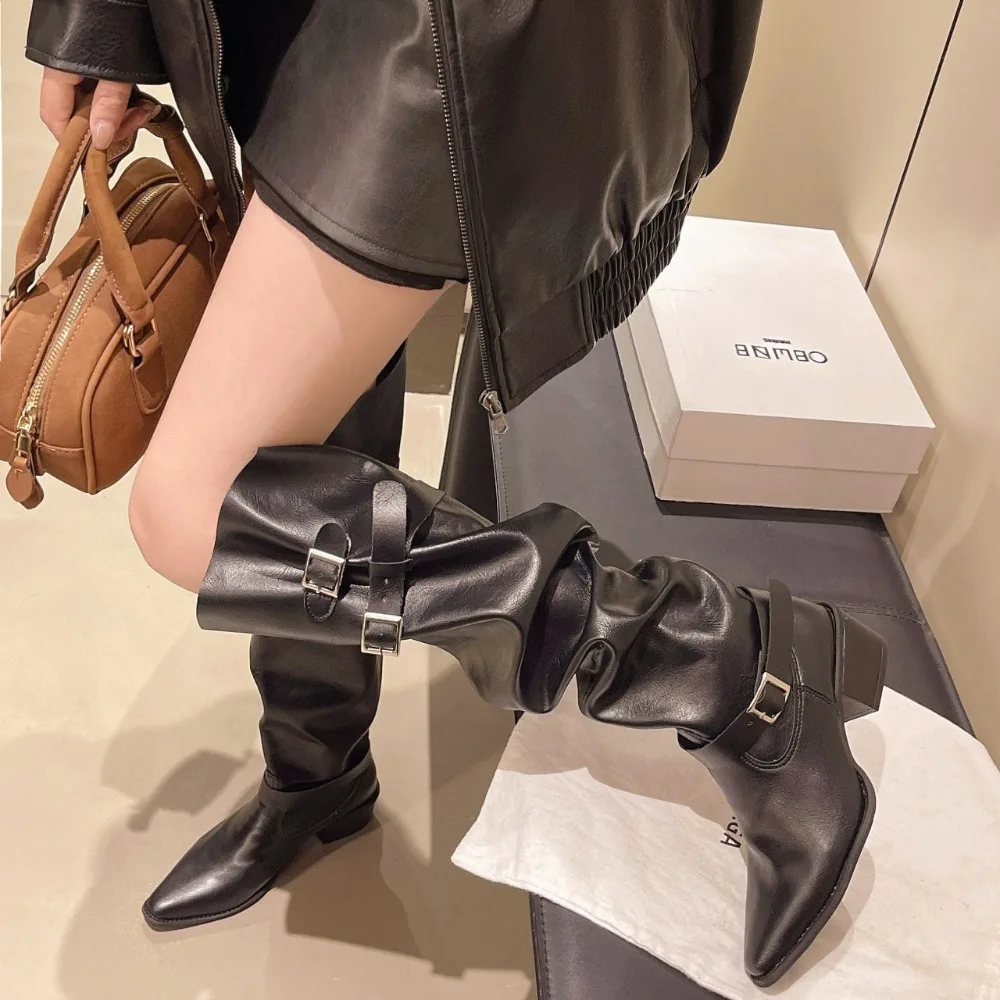 2025 Autumn/Winter Niche Handmade Women's Shoes Vintage Over-the-Knee Boots Soft Leather Vintage Slimming Boots for Women