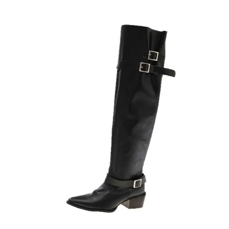 2025 Autumn/Winter Niche Handmade Women's Shoes Vintage Over-the-Knee Boots Soft Leather Vintage Slimming Boots for Women