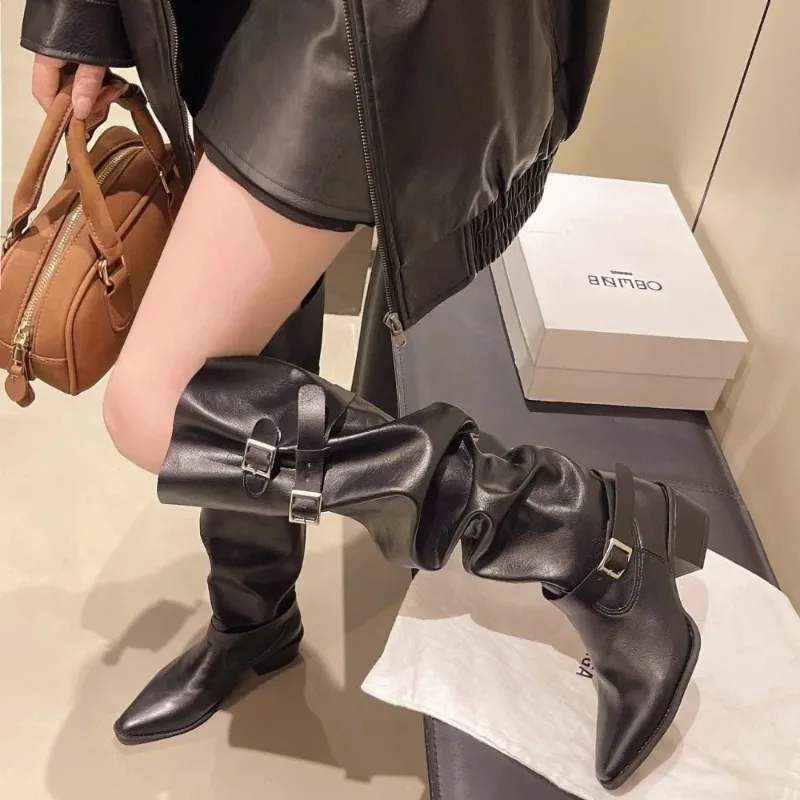 2025 Autumn/Winter Niche Handmade Women's Shoes Vintage Over-the-Knee Boots Soft Leather Vintage Slimming Boots for Women