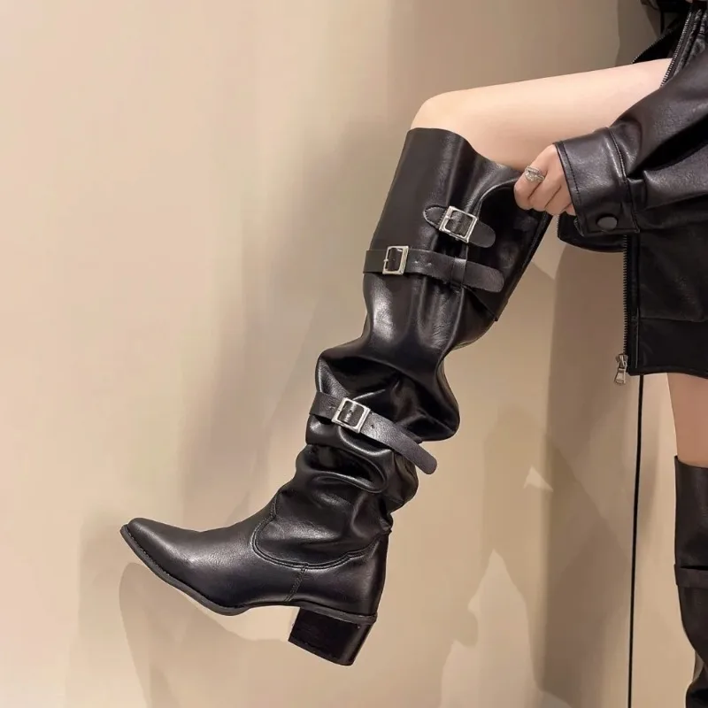 2025 Autumn/Winter Niche Handmade Women's Shoes Vintage Over-the-Knee Boots Soft Leather Vintage Slimming Boots for Women