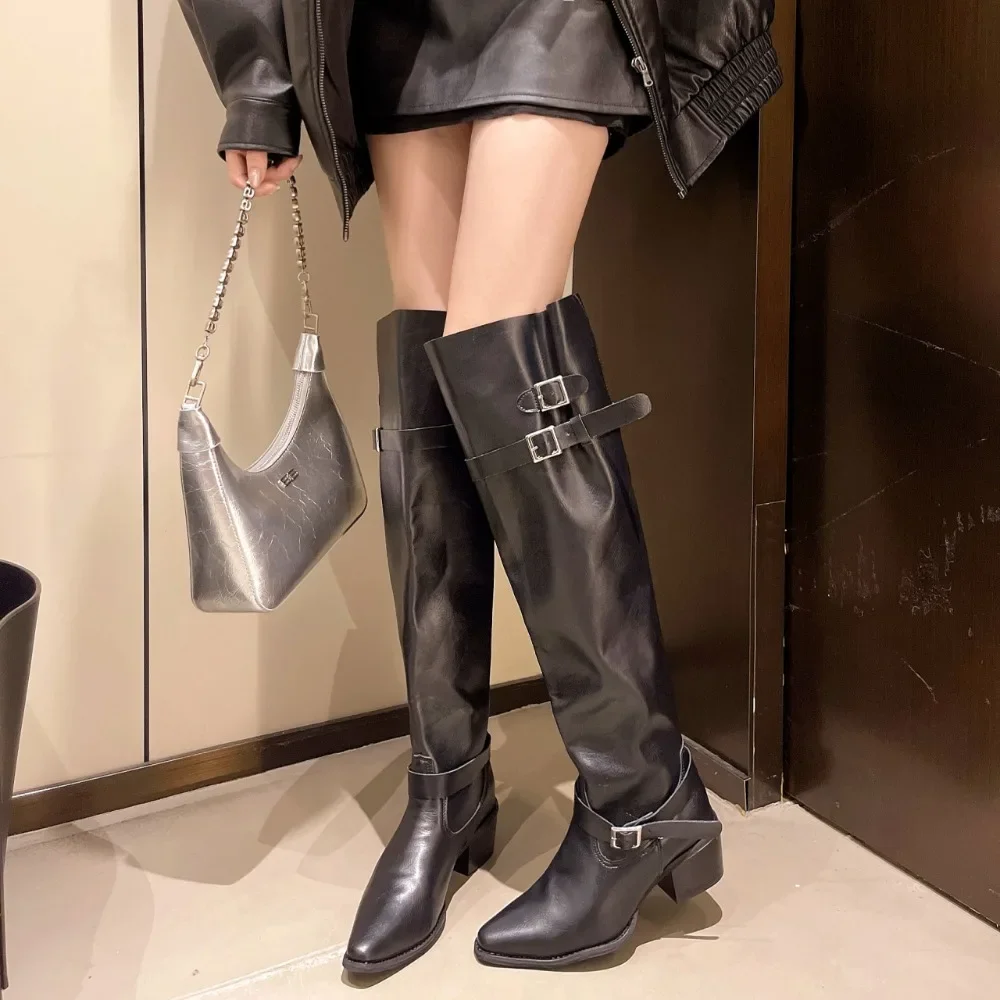 2025 Autumn/Winter Niche Handmade Women's Shoes Vintage Over-the-Knee Boots Soft Leather Vintage Slimming Boots for Women