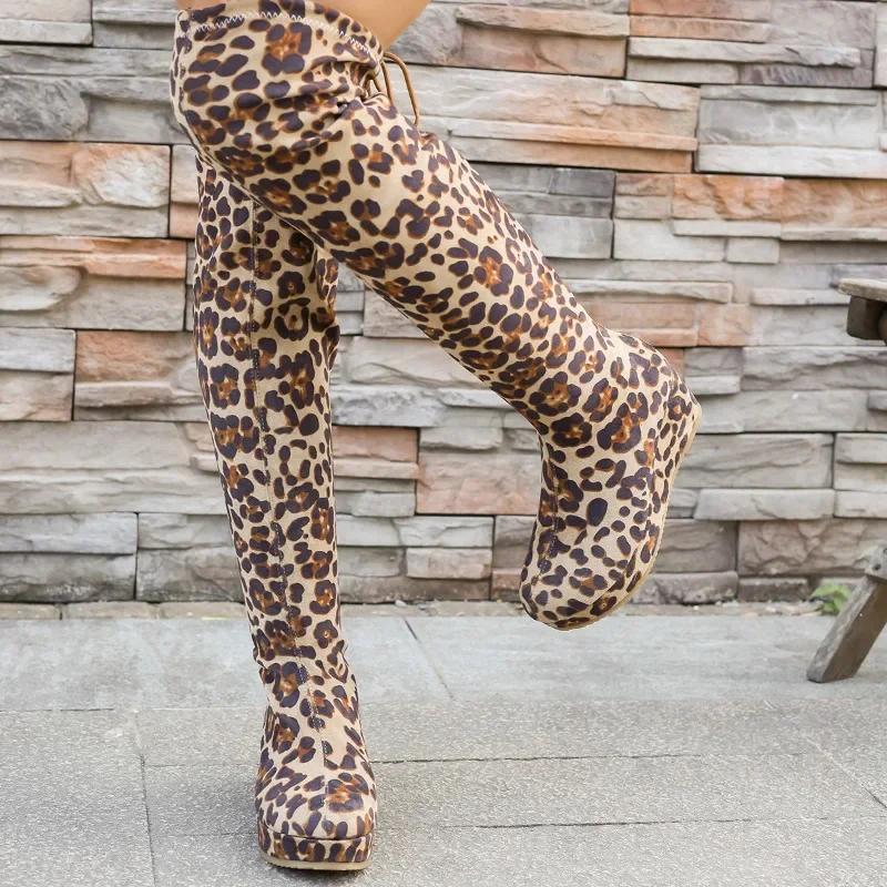 Winter Women's Long Boot Fashion Back-Strap Womens Pointed Knee-Length Boots Sexy Leopard Print High Heels Large Size 36-43 Winter Women's Long Boot Fashion Back-Strap Womens Pointed Knee-Length Boots Sexy Leopard Print High Heels Large Size 36-43