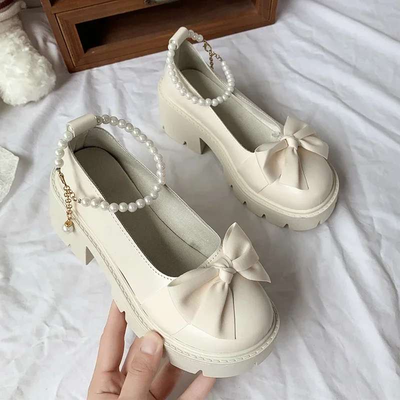 New Sexy Fashionable Elegant Shallow Mouth Round Toe Square Heel Thick Sole Casual Solid Color Bow Women's Shoes