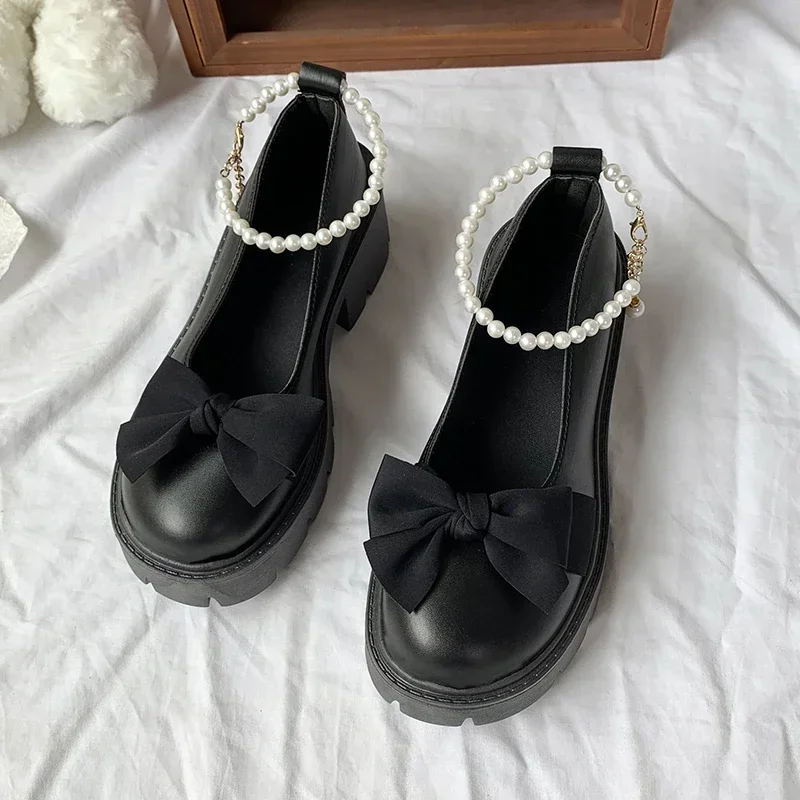 New Sexy Fashionable Elegant Shallow Mouth Round Toe Square Heel Thick Sole Casual Solid Color Bow Women's Shoes