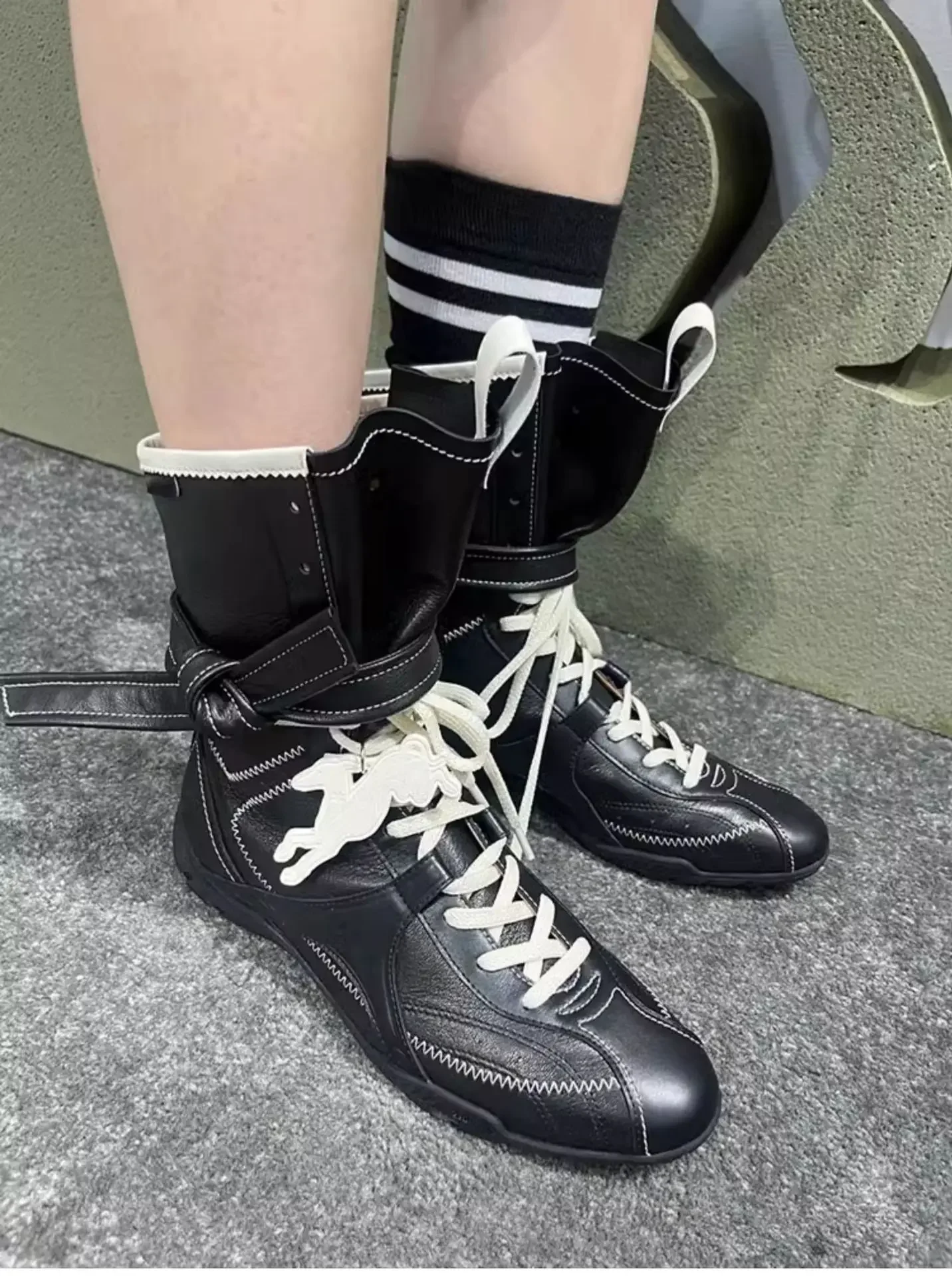 Fashionable Soft Leather Mid-Calf Boxing Boots Women's Hot Sale Of The Season New Retro Style Increased Height PU Lined Flat Bot