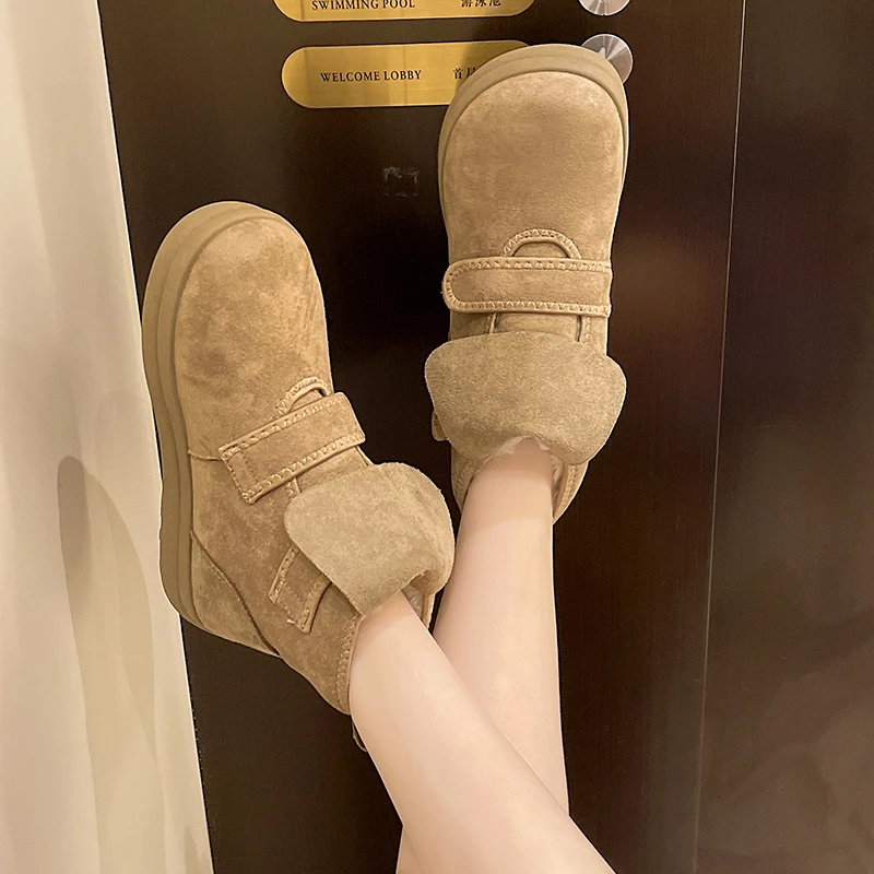 Snow Women Boots Flats Suede Short Plush Shoes Fashion New Ankle Boots Warm Comfort Dress Designer Casual Mujer De Botas