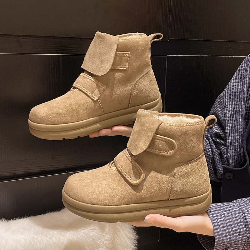 Snow Women Boots Flats Suede Short Plush Shoes Fashion New Ankle Boots Warm Comfort Dress Designer Casual Mujer De Botas