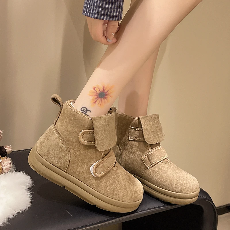 Snow Women Boots Flats Suede Short Plush Shoes Fashion New Ankle Boots Warm Comfort Dress Designer Casual Mujer De Botas