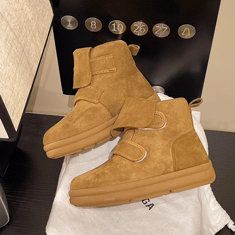 Snow Women Boots Flats Suede Short Plush Shoes Fashion New Ankle Boots Warm Comfort Dress Designer Casual Mujer De Botas