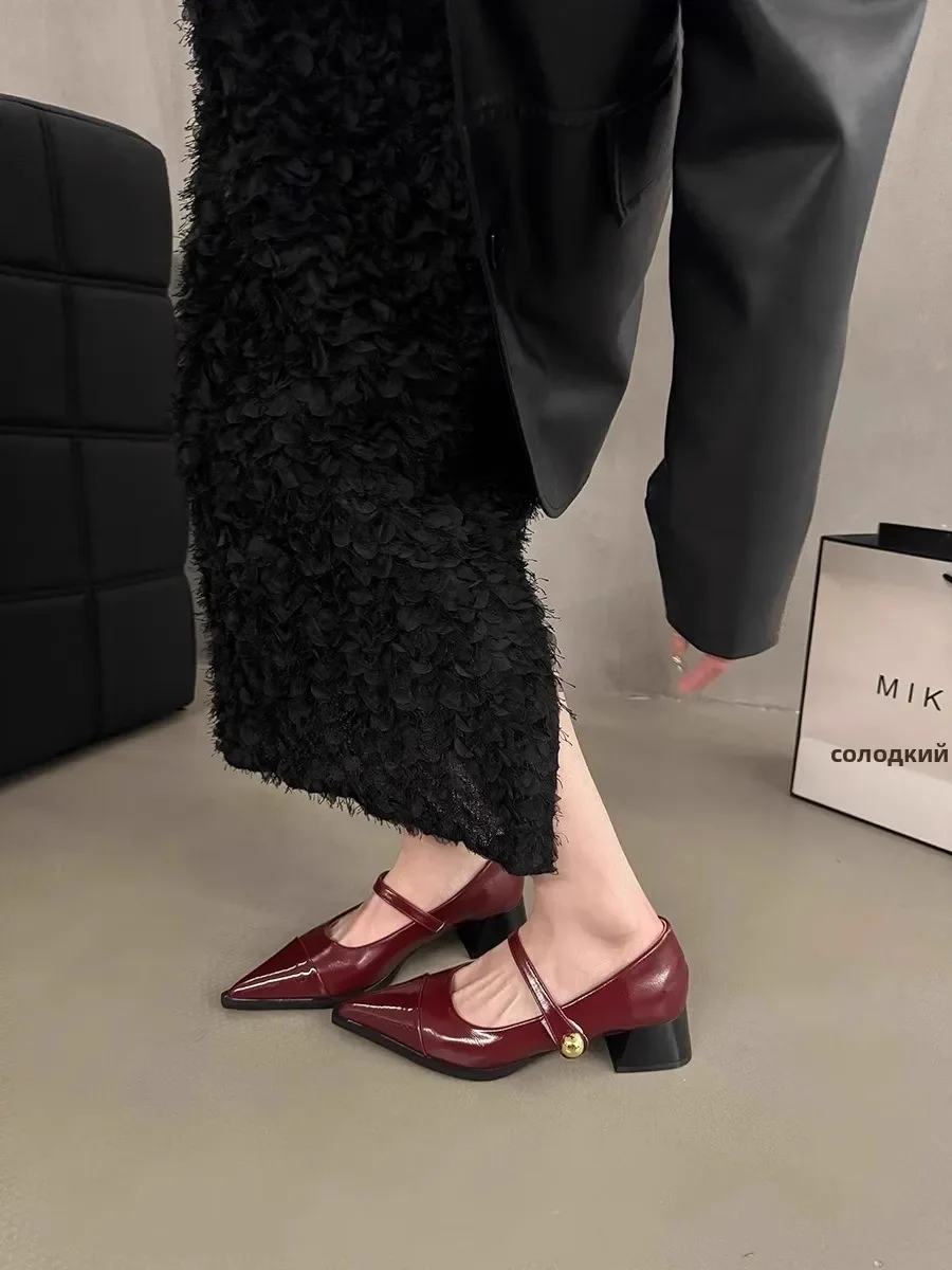 Pointed Toe Mary Janes Women's oes Spring Autumn New Sle Chunky Heel High Heel Retro Aosphere Leather Faion Single oes Pointed Toe Mary Janes Women's oes Spring Autumn New Sle Chunky Heel High Heel Retro Aosphere Leather Faion Single oes