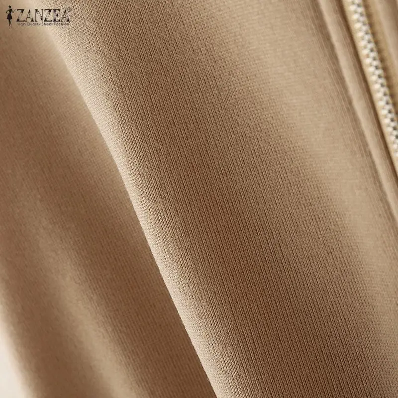 ZANZEA Minimalist Women's Pant Suits Casual Stand Collar Cinch Waist Long Sleeve Sweatshirt and Sweatpant 2 Piece Sets Outfits