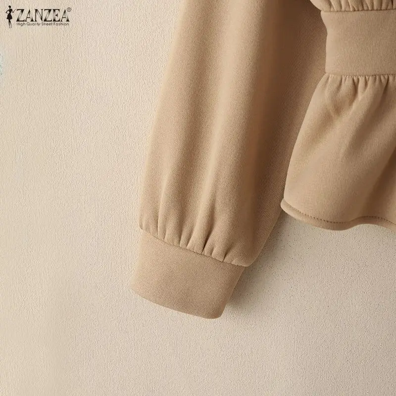 ZANZEA Minimalist Women's Pant Suits Casual Stand Collar Cinch Waist Long Sleeve Sweatshirt and Sweatpant 2 Piece Sets Outfits