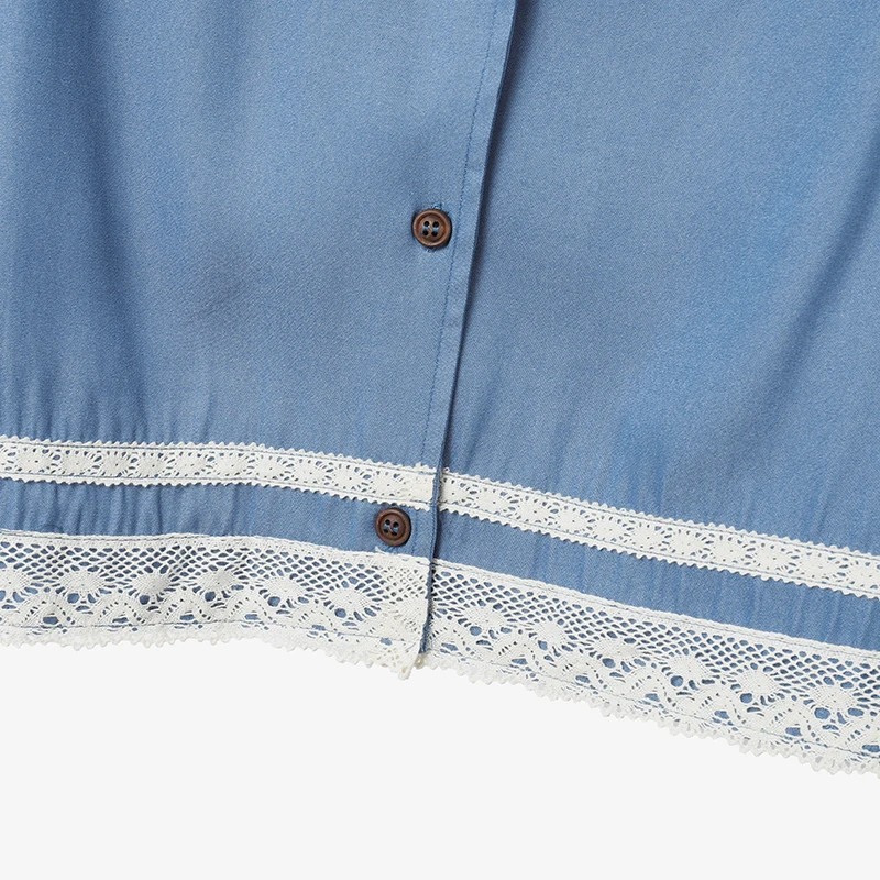 ZANZEA Fashion Denim-Like 2 Pieces Short Sets Summer O-Neck Short Sleeve Tops and Elastic Waist Shorts Lace Patchwork Outfits