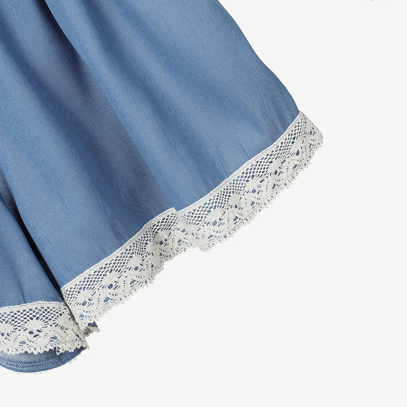 ZANZEA Fashion Denim-Like 2 Pieces Short Sets Summer O-Neck Short Sleeve Tops and Elastic Waist Shorts Lace Patchwork Outfits