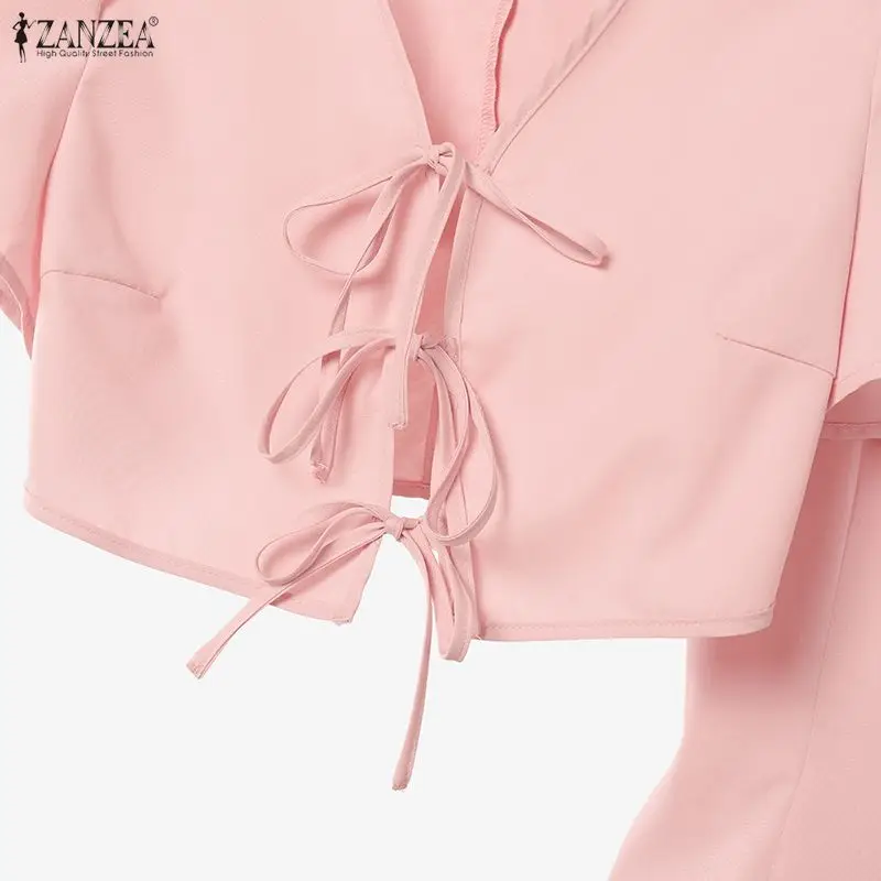 Womens French 2 Piece Sets 3D Flower Spaghetti Strap Midi Dress & Tie-front Short Cardigan Outfits Elegant Pink Party Dress Sets