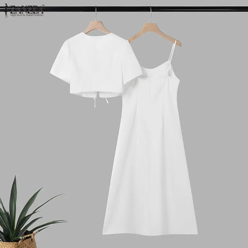 Womens French 2 Piece Sets 3D Flower Spaghetti Strap Midi Dress & Tie-front Short Cardigan Outfits Elegant Pink Party Dress Sets