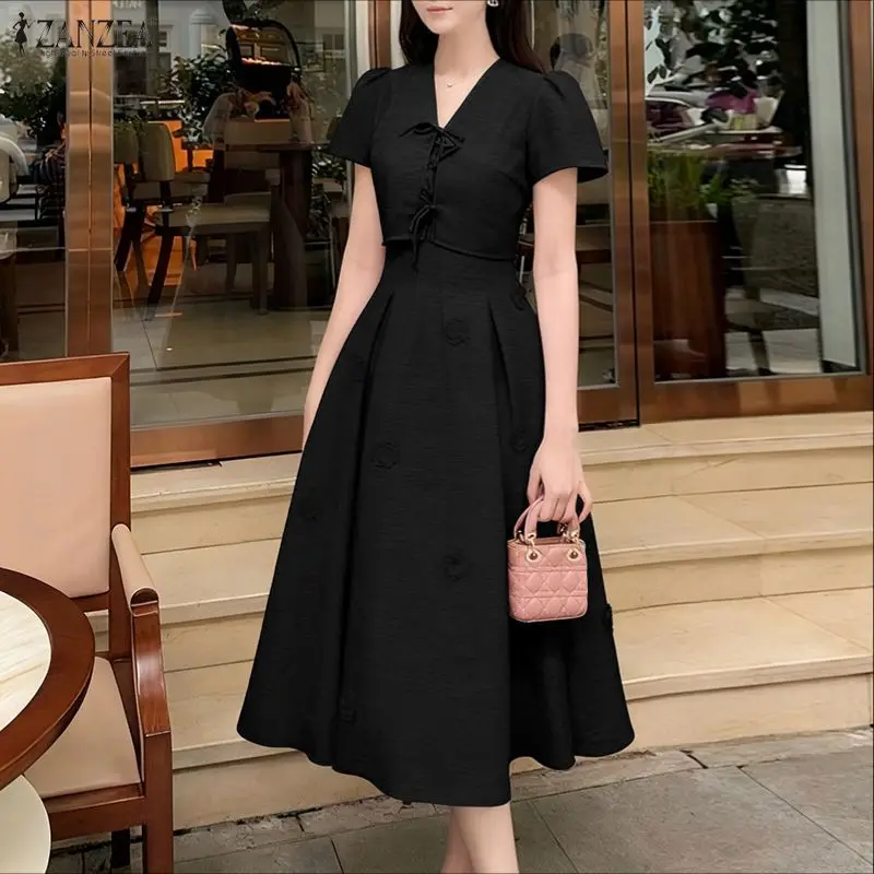 Womens French 2 Piece Sets 3D Flower Spaghetti Strap Midi Dress & Tie-front Short Cardigan Outfits Elegant Pink Party Dress Sets