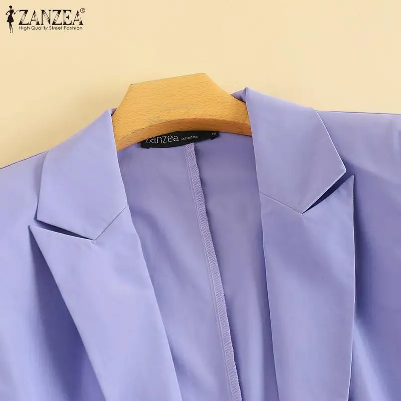 ZANZEA Autumn Pure Cotton Short Sets Long Sleeve Blazer And Short Pant Women Solid Work OL Tracksuits Fashion Elegant Suit 2023