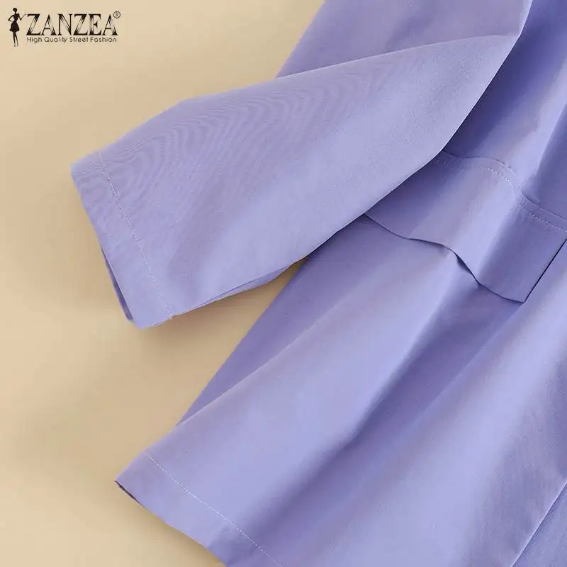 ZANZEA Autumn Pure Cotton Short Sets Long Sleeve Blazer And Short Pant Women Solid Work OL Tracksuits Fashion Elegant Suit 2023