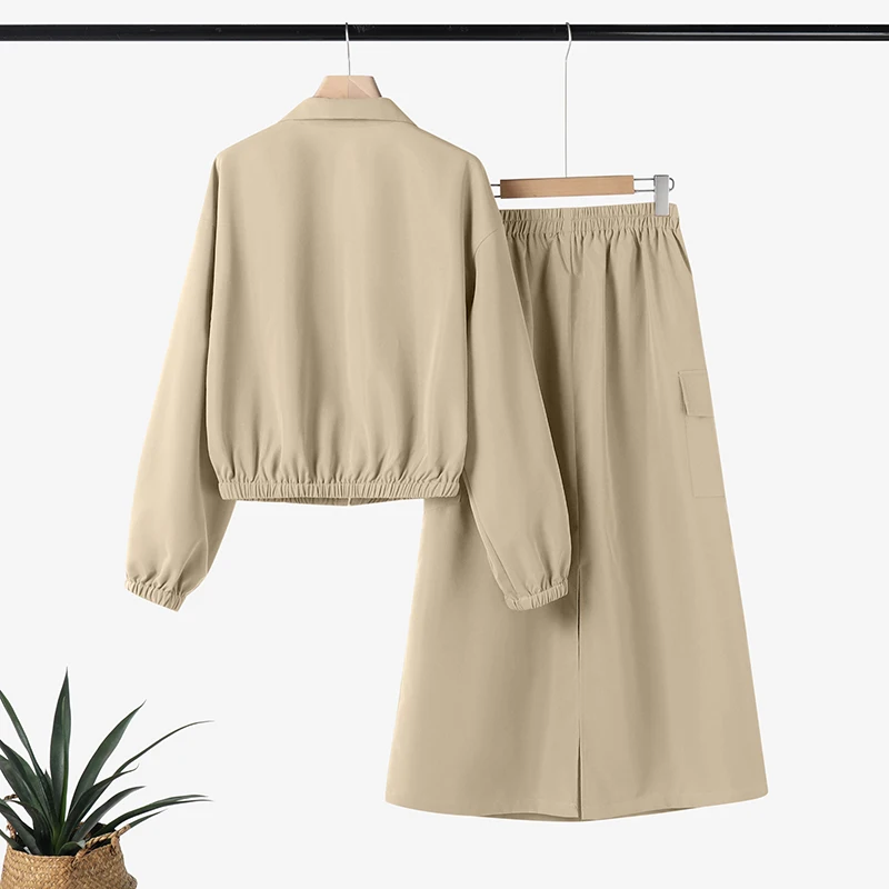 ZANZEA Street Fashion Women's Skirt Sets Long Sleeve Jackets Elastic Waist Long Skirts Work Wear Outfits Casual 2-Pieces Suits