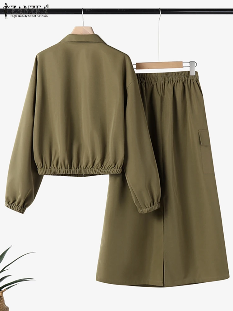 ZANZEA Street Fashion Women's Skirt Sets Long Sleeve Jackets Elastic Waist Long Skirts Work Wear Outfits Casual 2-Pieces Suits