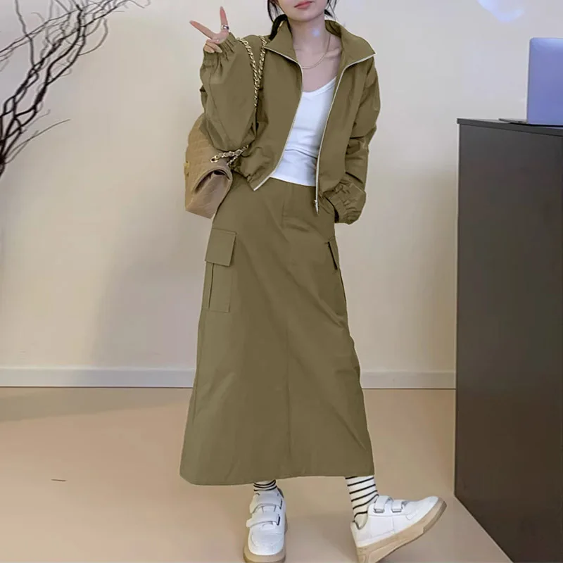 ZANZEA Street Fashion Women's Skirt Sets Long Sleeve Jackets Elastic Waist Long Skirts Work Wear Outfits Casual 2-Pieces Suits